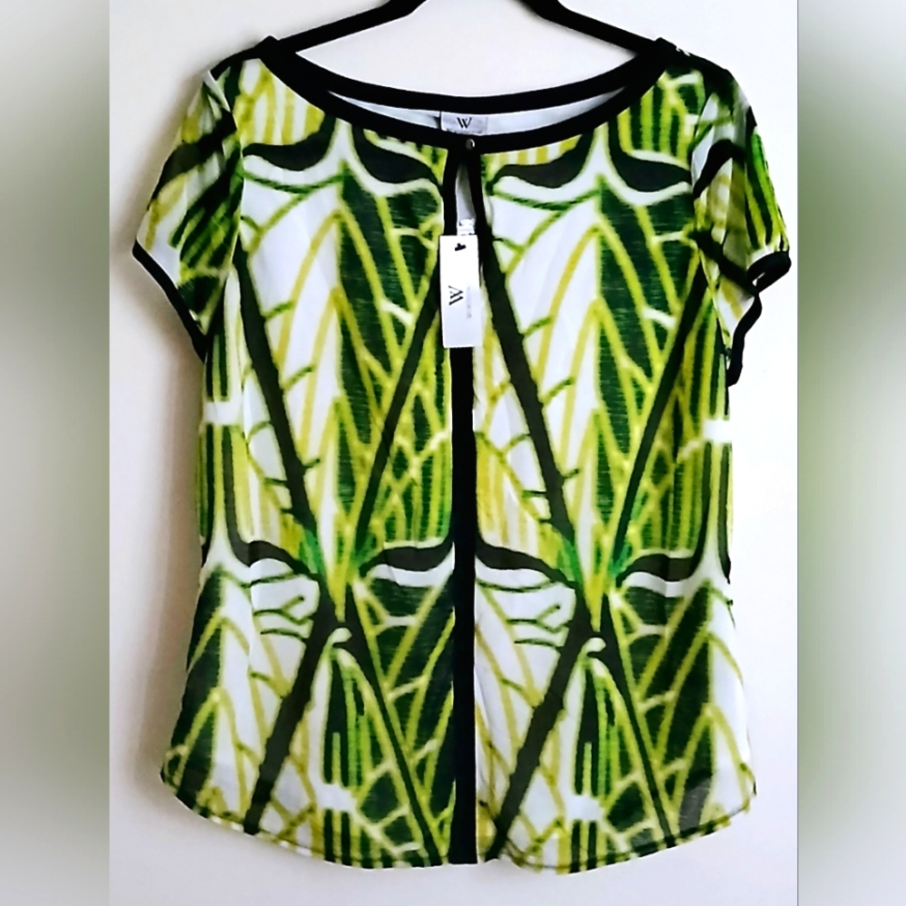 Worthington Green Graphic Short Sleeve Blouse XL